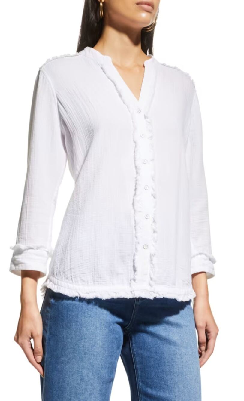 Nic + Zoe White Shoreline Gauze Long Sleeve Blouse Medium